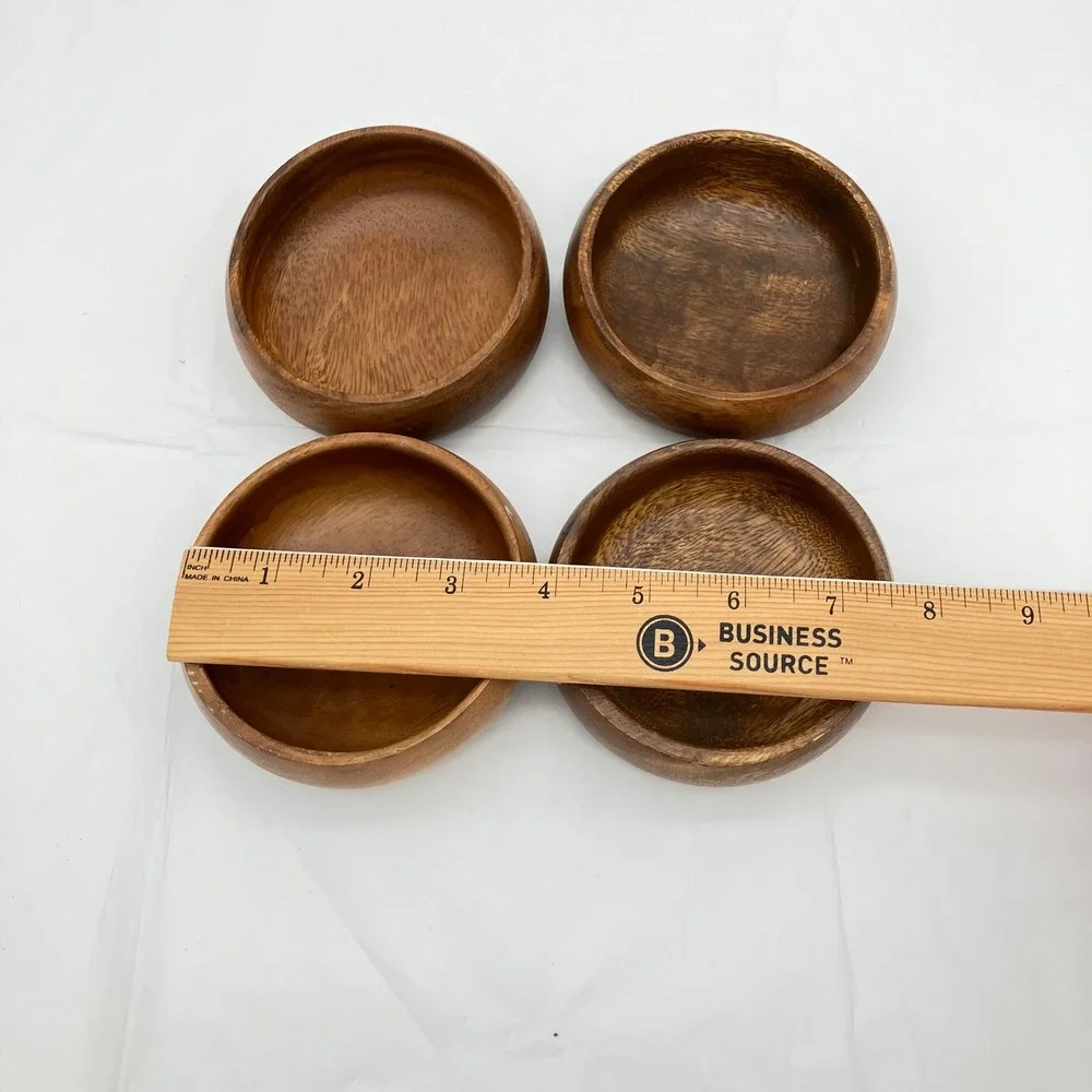 Wood Snack Bowls Set of 4 4in Brown Handcrafted Mid Century Style